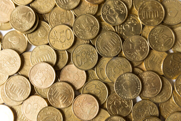 Pile of 50 cent euro coins overhead