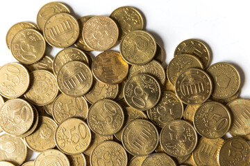 Pile of 50 cent euro coins
