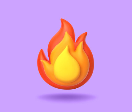 Cartoon fire flame isolated on purple background. Clipping path included