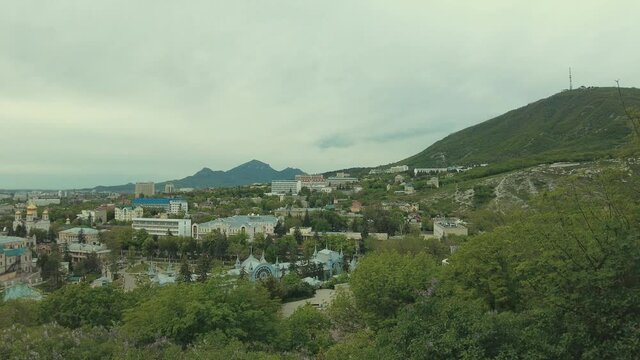 The city of Pyatigorsk with the Mashuk mountain and Beshtau view from the viewing platform with the name Chinese gazebo