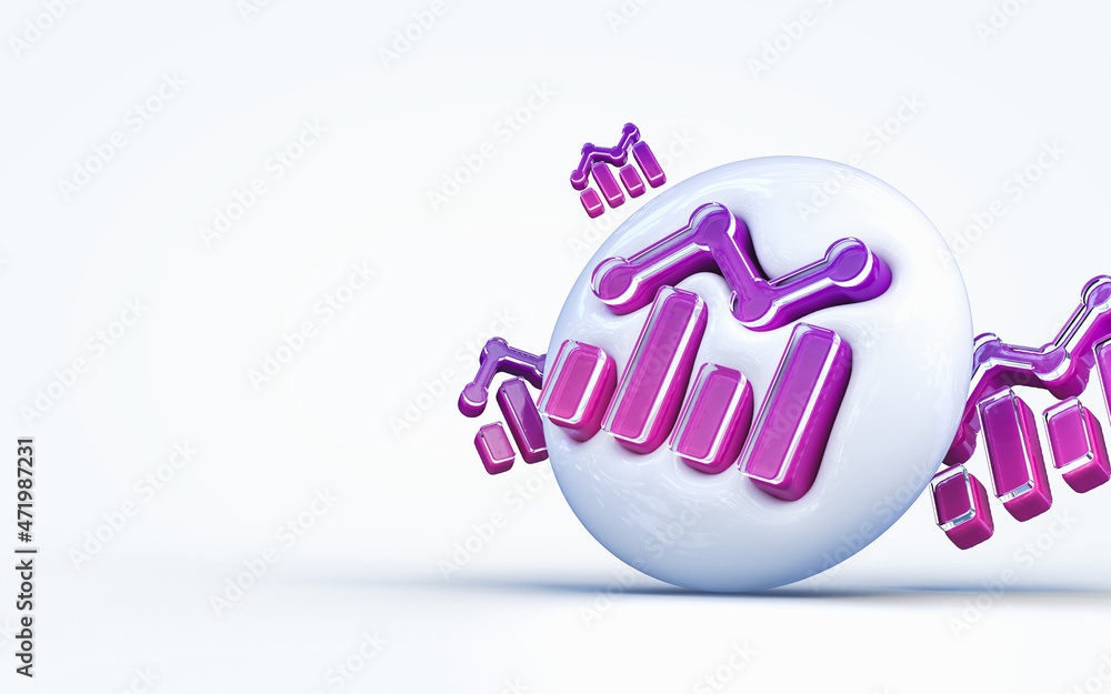 Poster realistic 3d rendering chart growing sign 3d rendering icon on white glossy background