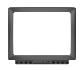 CRT TV with empty screen isolated on white background, front view - obrazy, fototapety, plakaty