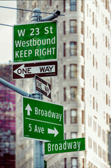 Manhattan Road Sign in Famous Intersection, New York