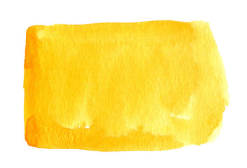Yellow watercolor shape. Watercolor hand drawn brush strokes isolated on white	