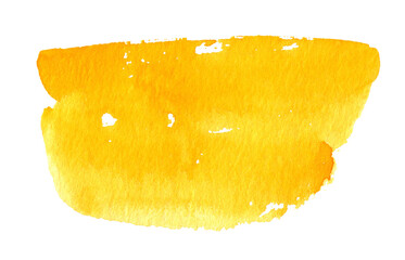 Yellow watercolor shape. Watercolor hand drawn brush strokes isolated on white	
