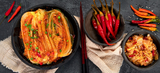 Kimchi cabbage on gray background.