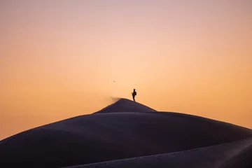 Poster Sunset in the arabian desert with rolling sand dunes in Abu Dhabi, United Arab Emirates © hyserb