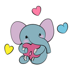 Emotional sticker with cute elefant. Kawaii style. Cartoon emoji sticker with loving elefant. Vector illustration.