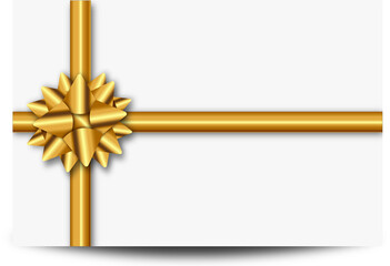 Gift card with realistic golden bow with ribbon