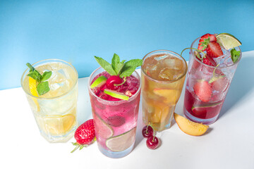Set of various cold summer cocktails