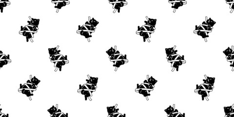 cat seamless pattern kitten calico gift ribbon vector christmas dog pet breed cartoon tile background repeat wallpaper scarf isolated illustration doodle design