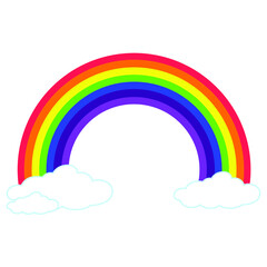 Rainbow with Clouds in White Background Isolated Vector