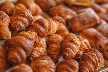 Composition with pastry in basket, combination of pastries for bakery or market with wheat