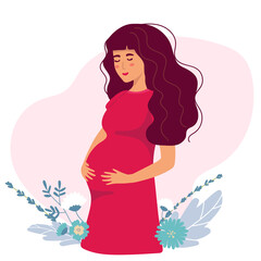 Pregnant woman, concept vector illustration in cute cartoon style, health, care, pregnancy