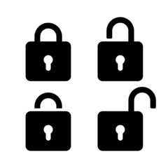 Flat vector illustration of padlock silhouette. Suitable for design element of security, protection, and anti theft system. Padlock icon in various condition.