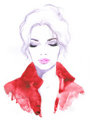 beautiful woman. fashion illustration. watercolor painting
- 471992242