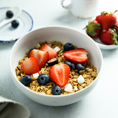 Homemade granola with berries and coconut