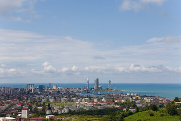 Obraz premium A picturesque top view of the city of Batumi and the Black Sea coast.