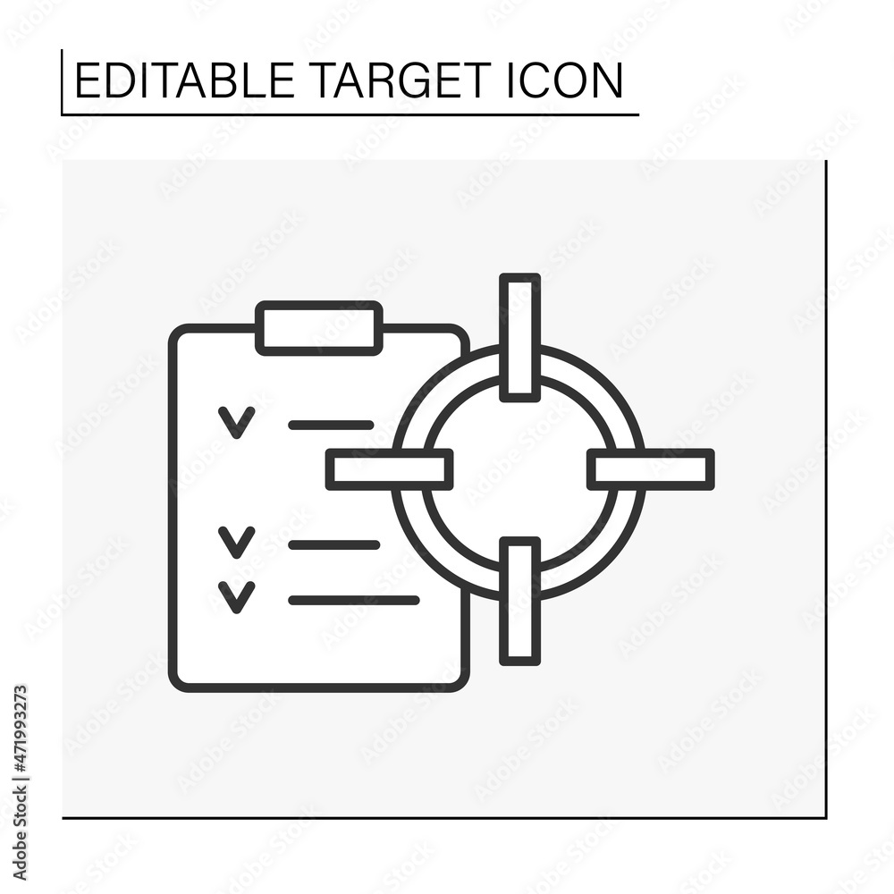 Poster goal line icon. checklist for achieving goals. aim on important tasks implementation.target concept.