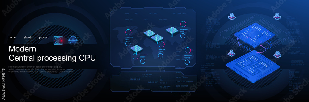 Poster new generation processor. advertising cyber banner for processing large amounts of information. deve