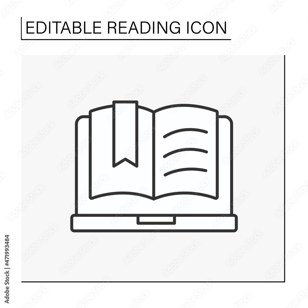 Poster e-book line icon. electronic book reader. digital file with text and pictures. modern device.reading