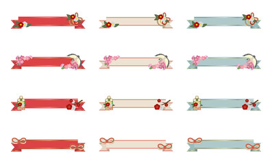 お正月のアイコン　リボン　セット
