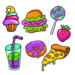 Set of colorful cartoon fast food icons