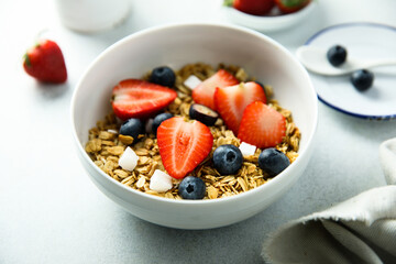 Homemade granola with berries and coconut