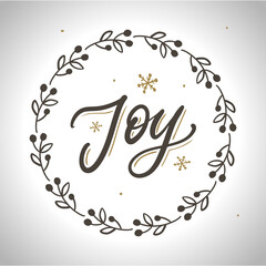 Unique hand drawn lettering of the word Joy. Positive and motivational vector element illustration. Modern ink brush calligraphy isolated on white background. Perfect card, poster, apparel design.