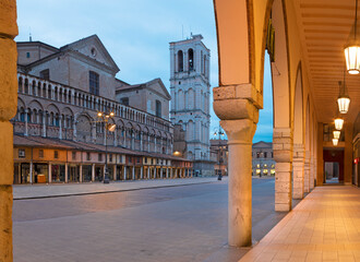 Ferrara - The central square of the old city - Piazza Trento Trieste at dusk.