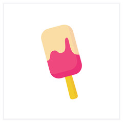 Chocolate ice cream flat icon. Delicious dessert. Tasty frozen ice on stick. Summer sweets. Color vector illustration