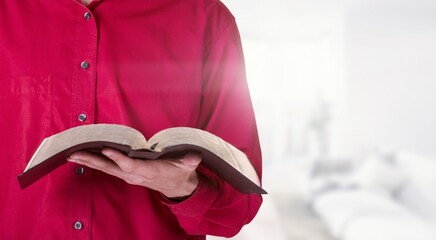 Man praying on holy bible book. Worship Faith and Read Bible