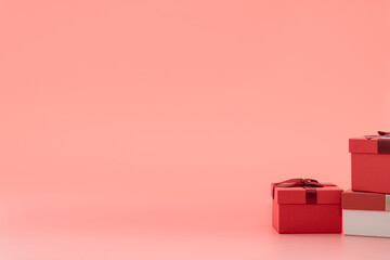 Collection of Christmas gift boxes on pink background