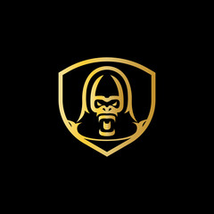 Modern business gold gorilla head logo, vector illustration