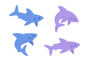 Cartoon shark sketch line icon. Сute animals set of icons.