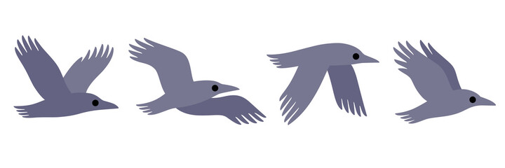 Cartoon crow. Сute birds icons set. Childish print for nursery, kids apparel, poster, postcard, pattern.