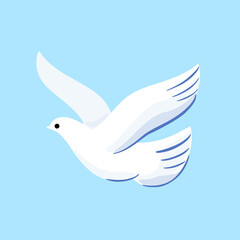 Cute pigeon - simple bird illustration. Cartoon dove in sky. Contour vector illustration.