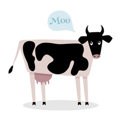 The Black Spotted Cow isolated on a white background. Farm animals, cattle. Vector flat illustration.