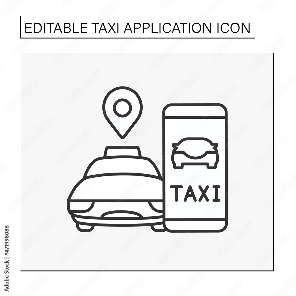 Poster app line icon. modern digital application for taxi order. navigate location of cars. app in smartpho