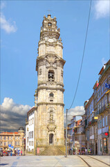 Bell tower of the Clerigos Church orTorre dos Clerigos. Porto, Portugal