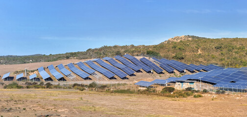 Field of solar panels in hill - Corsica