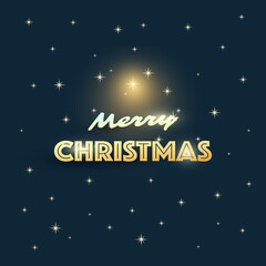 Merry Christmas, Happy Holidays Greeting Card with Dark Starry Sky - Vector Design