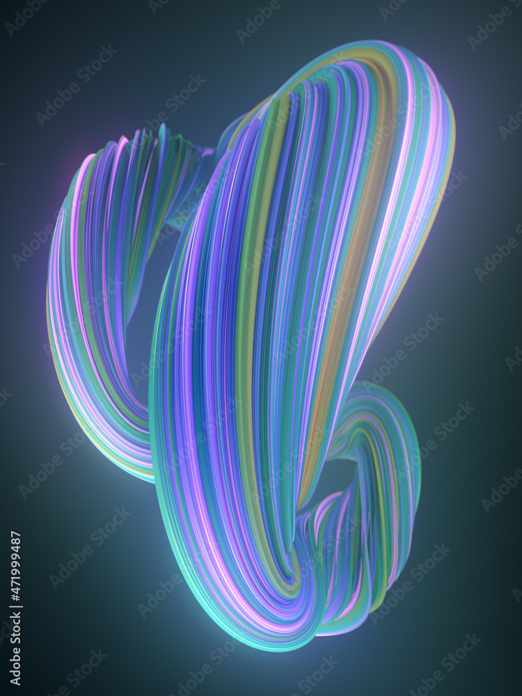 Poster twisted multicolor geometric shape modern creative 3d rendering digital illustration. minimal art st