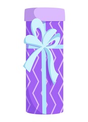 Vector colorful cylindrical gift box with bow and ribbons. New Year's, Christmas and Valentine's Day