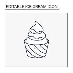 Vanilla ice cream line icon. Delicious dessert. Tasty frozen ice in waffle bowl. Summer sweets. Isolated vector illustration.Editable stroke