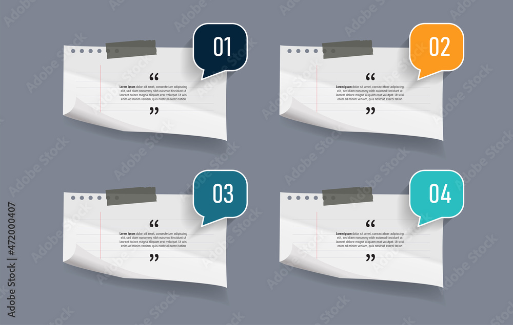 Poster text box design with note papers infographic.