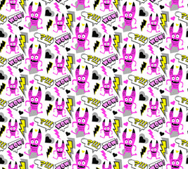 Monster cartoon seamless pattern in pink color
