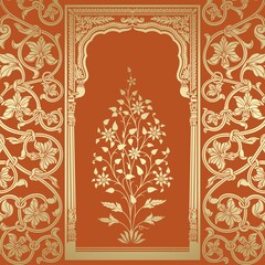 wedding card design, paisley floral pattern , India	
