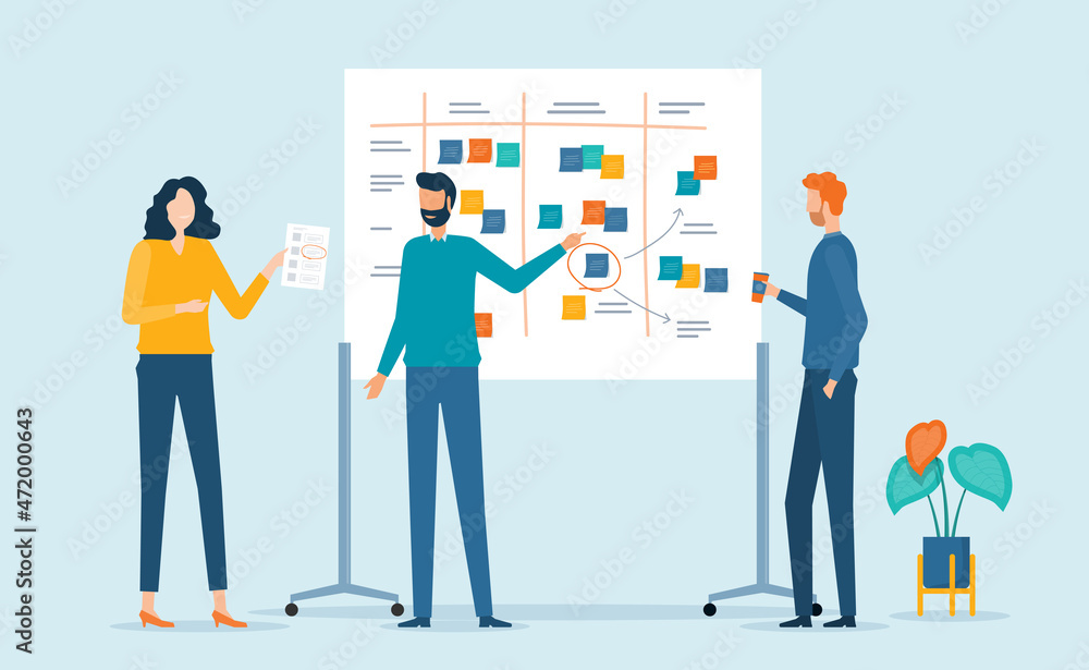 Aufkleber flat vector illustration design group business people team meeting talking brainstorming for busines