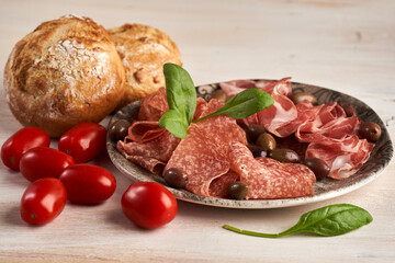 Cold cuts of ham and salami